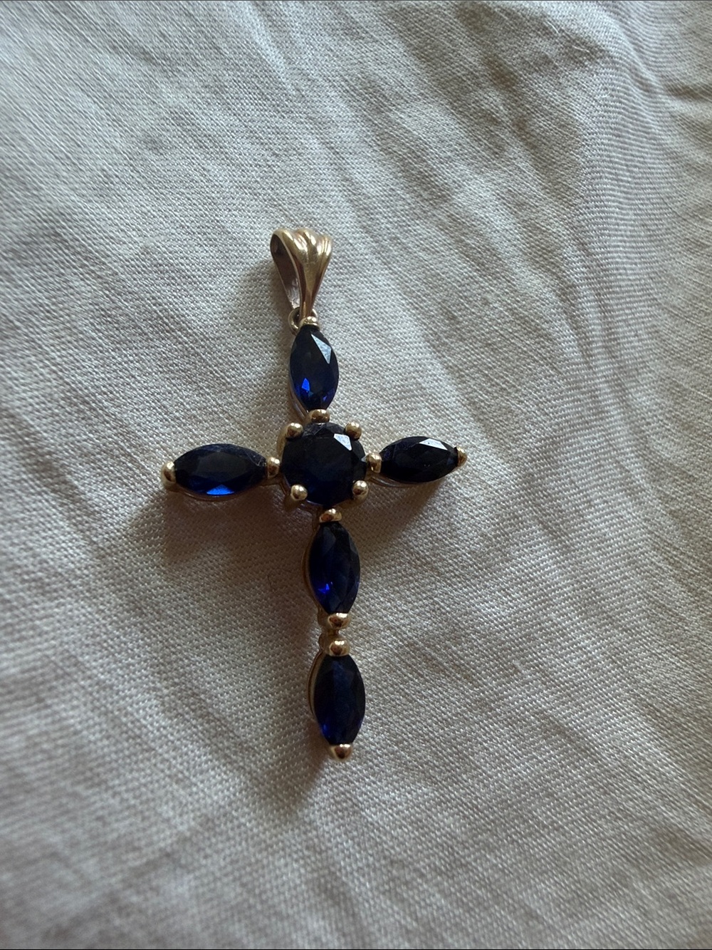 10k Gold Sapphire Cross Charm